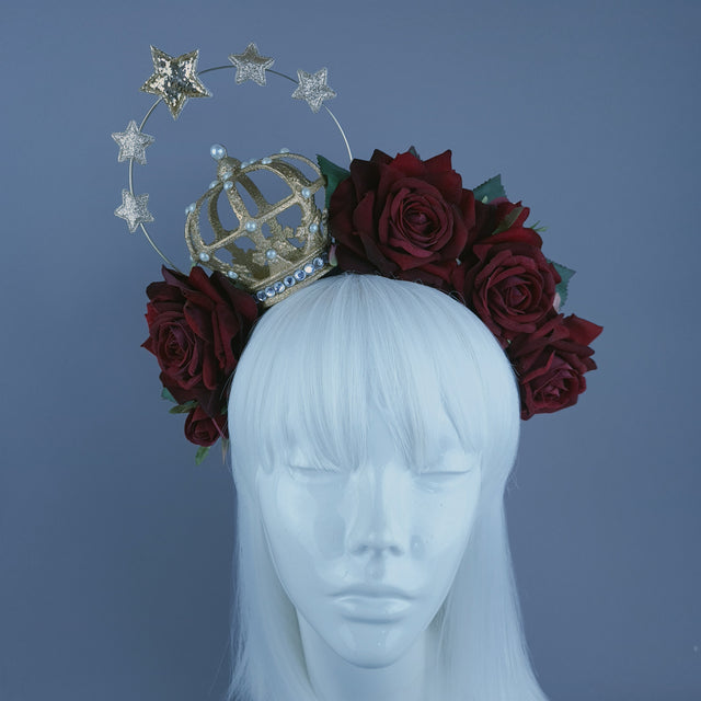 "Ave Maria" Red Rose & Halo Crown Headdress