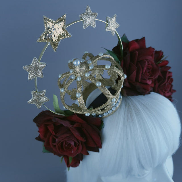 "Ave Maria" Red Rose & Halo Crown Headdress
