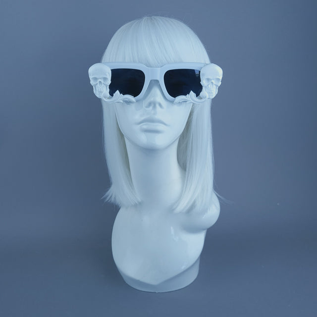 "Auberon" White Skull Filigree Unisex Square Sunglasses