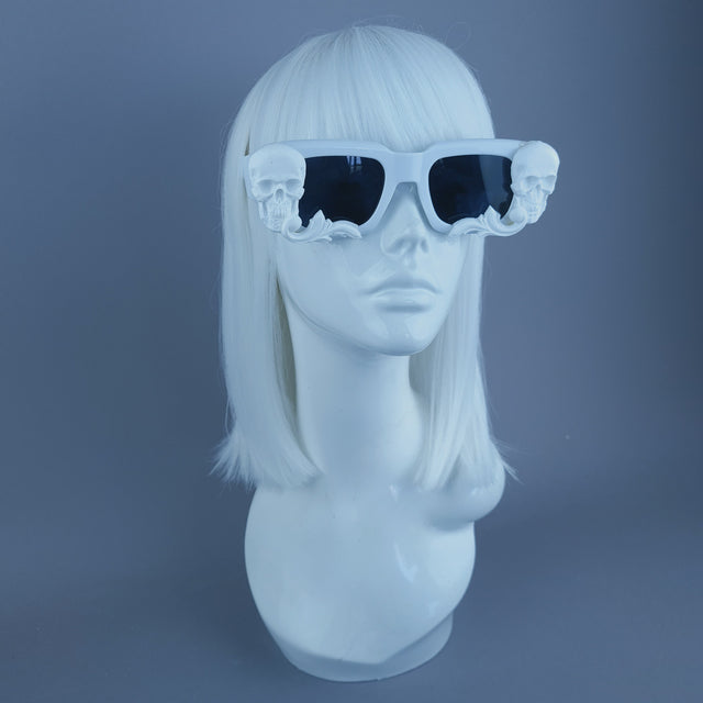 "Auberon" White Skull Filigree Unisex Square Sunglasses