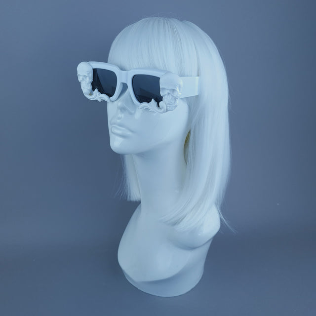 "Auberon" White Skull Filigree Unisex Square Sunglasses