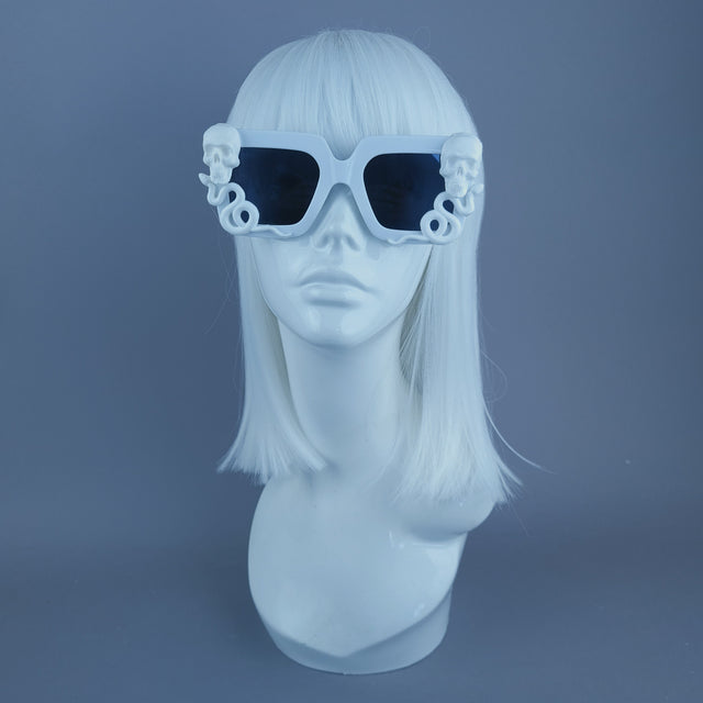 "Lycidas" White Skull Snake Unisex Square Sunglasses