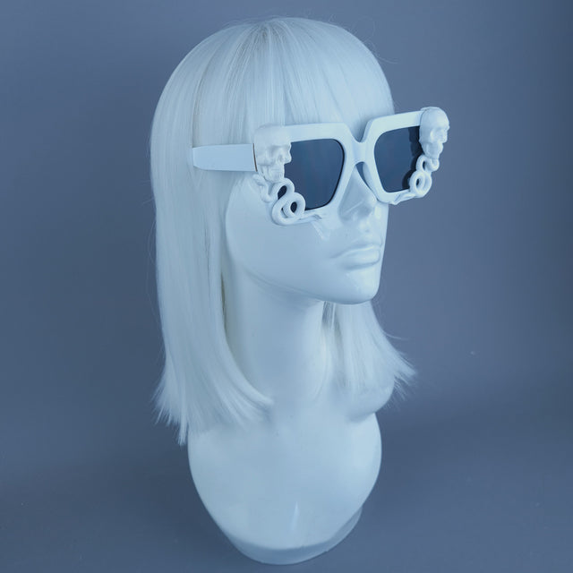 "Lycidas" White Skull Snake Unisex Square Sunglasses