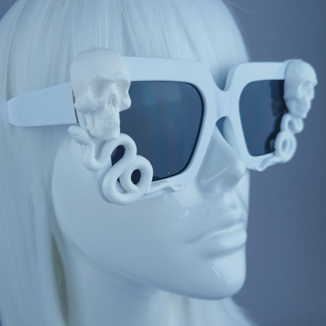 "Lycidas" White Skull Snake Unisex Square Sunglasses