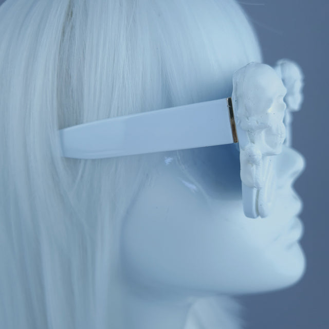 "Lycidas" White Skull Snake Unisex Square Sunglasses