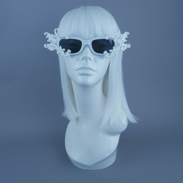 "Hades" White Filigree Unisex Square Sunglasses