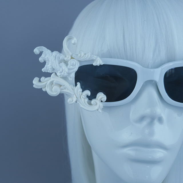 "Hades" White Filigree Unisex Square Sunglasses