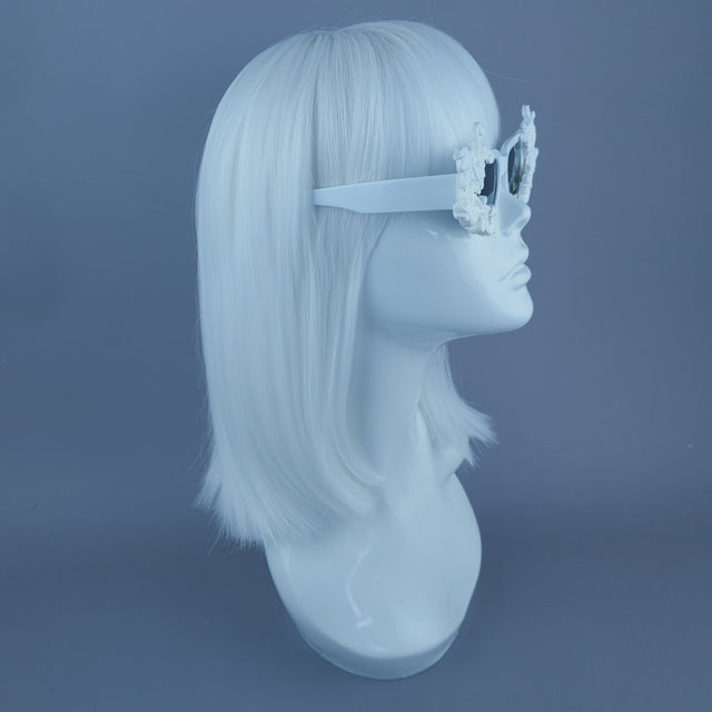 "Hades" White Filigree Unisex Square Sunglasses