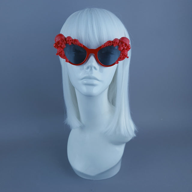 "Lucius" Red Skull Filigree Catseye Sunglasses