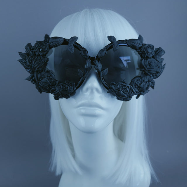 "Briar" Black Roses Oversized Round Sunglasses