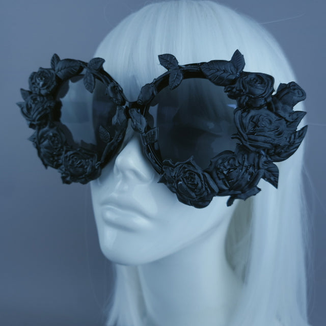 "Briar" Black Roses Oversized Round Sunglasses