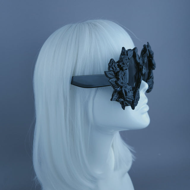 "Briar" Black Roses Oversized Round Sunglasses