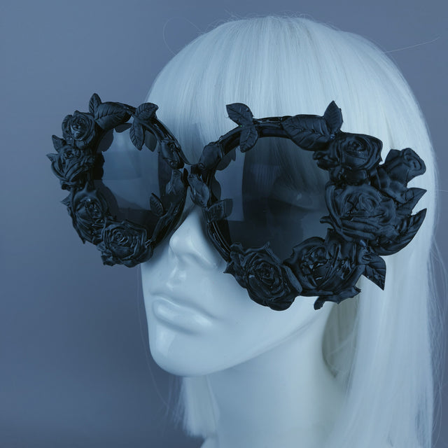 "Briar" Black Roses Oversized Round Sunglasses