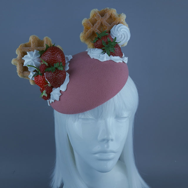 "Waffles" Strawberries & Cream Ear Food Fascinator Hat