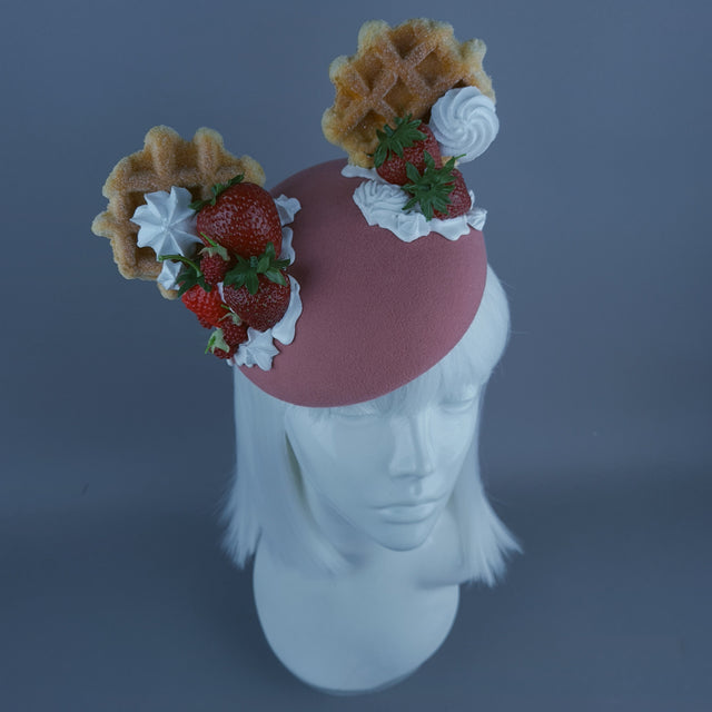 "Waffles" Strawberries & Cream Ear Food Fascinator Hat