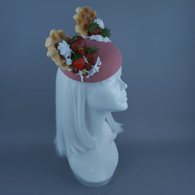"Waffles" Strawberries & Cream Ear Food Fascinator Hat