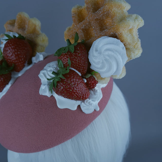 "Waffles" Strawberries & Cream Ear Food Fascinator Hat