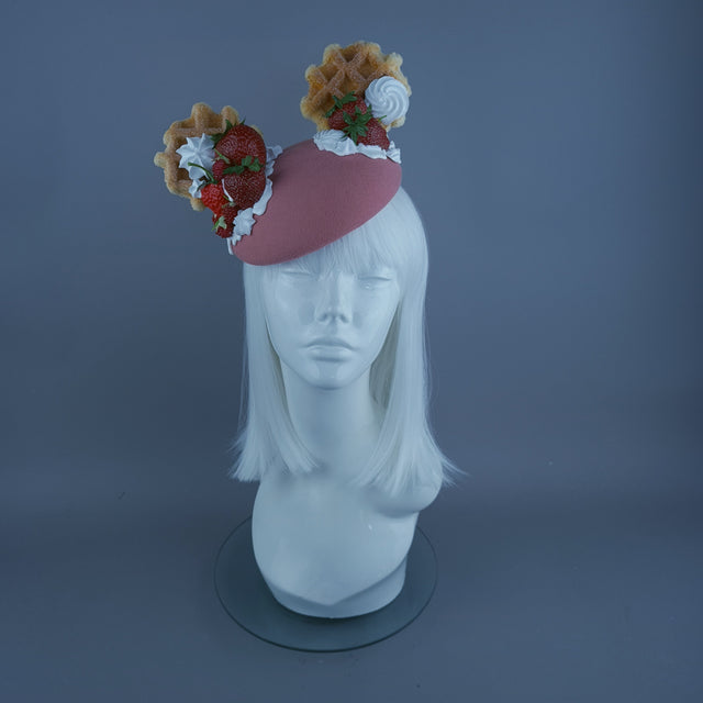 "Waffles" Strawberries & Cream Ear Food Fascinator Hat