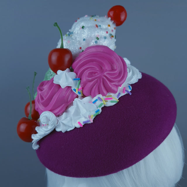 "Yummie" Ice-Cream & Cherries Pink Food Fascinator Hat