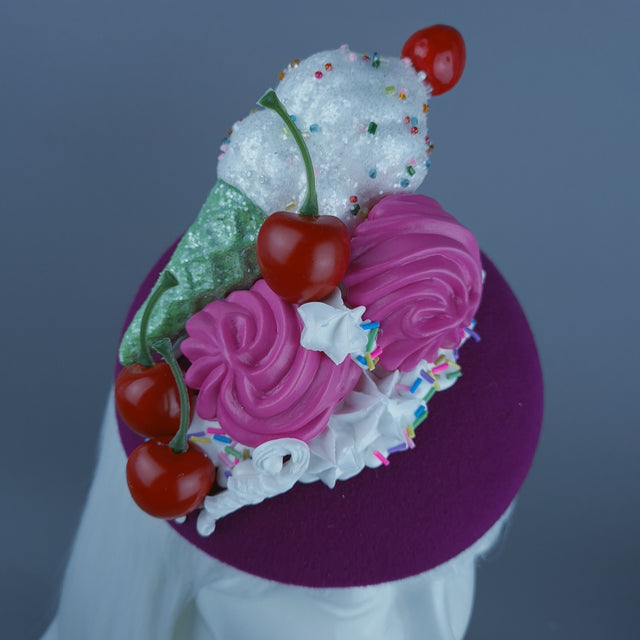 "Yummie" Ice-Cream & Cherries Pink Food Fascinator Hat