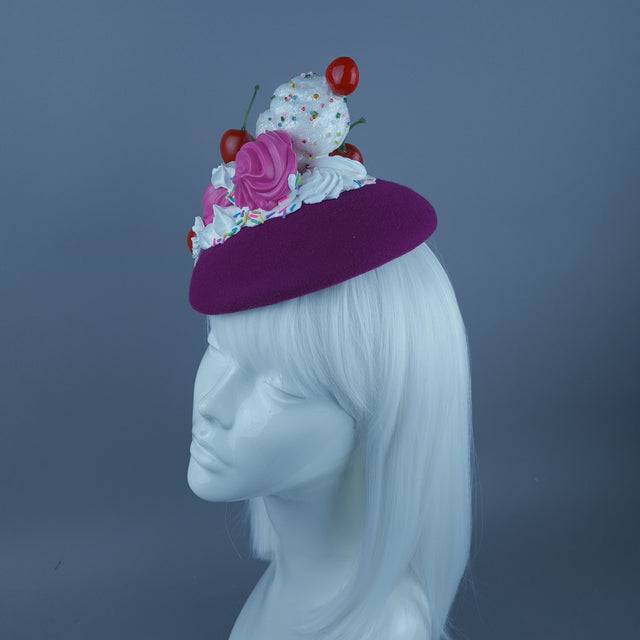 "Yummie" Ice-Cream & Cherries Pink Food Fascinator Hat