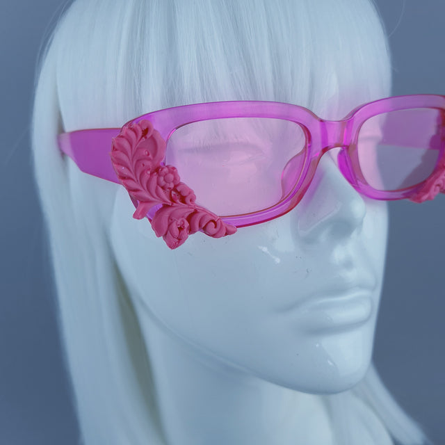 Square Pink Jelly Filigree Sunglasses