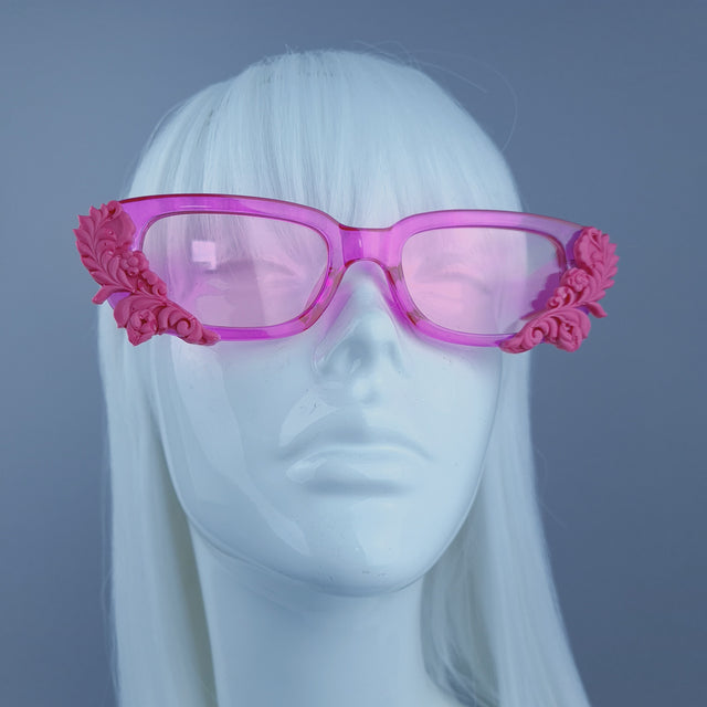 Square Pink Jelly Filigree Sunglasses