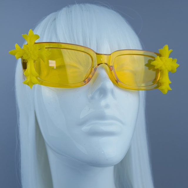 Square Yellow Jelly Cross Sunglasses