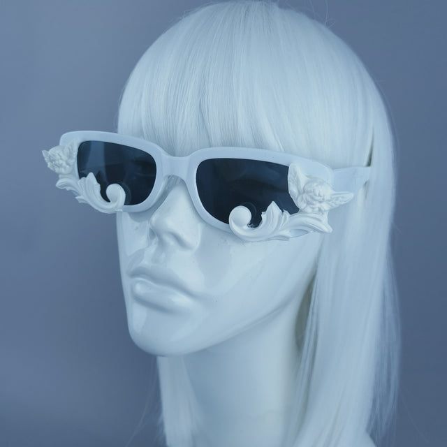 Square White Filigree & Cherub Sunglasses