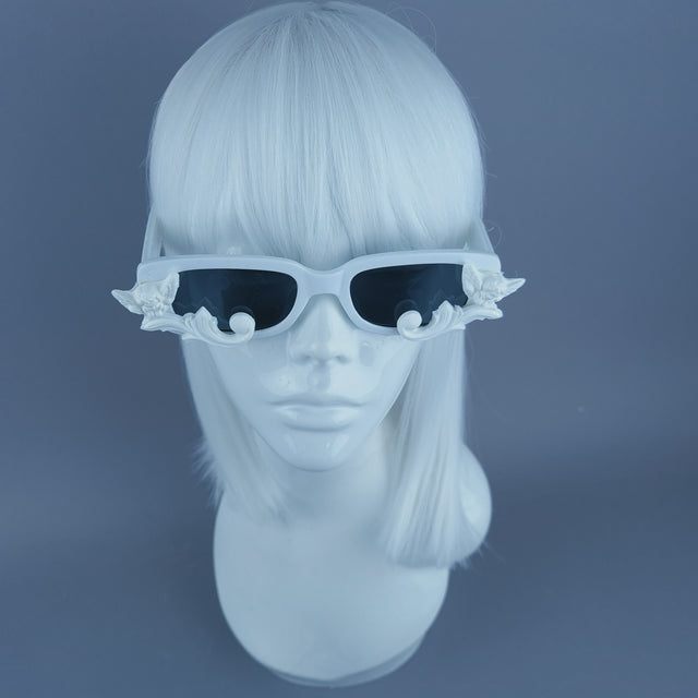 Square White Filigree & Cherub Sunglasses