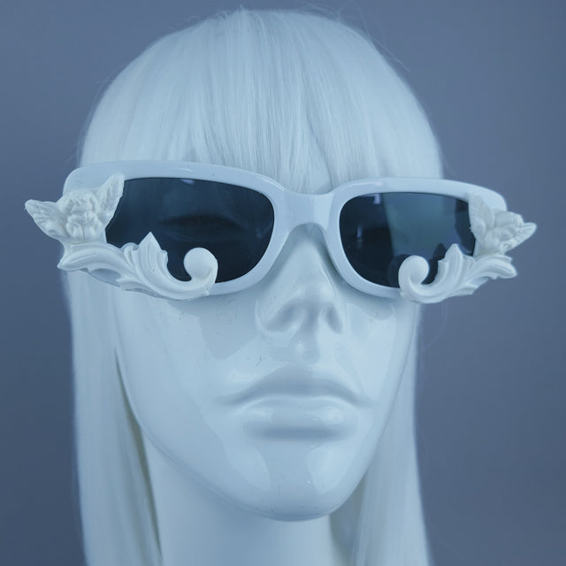 Square White Filigree & Cherub Sunglasses
