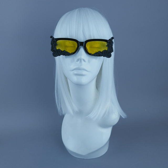 Square Black/Yellow Filigree Sunglasses