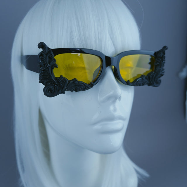 Square Black/Yellow Filigree Sunglasses