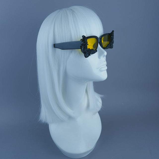 Square Black/Yellow Filigree Sunglasses