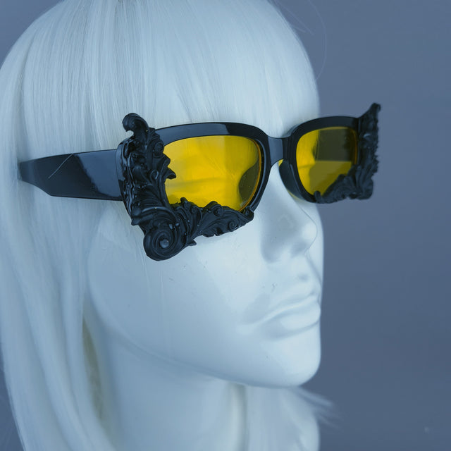 Square Black/Yellow Filigree Sunglasses
