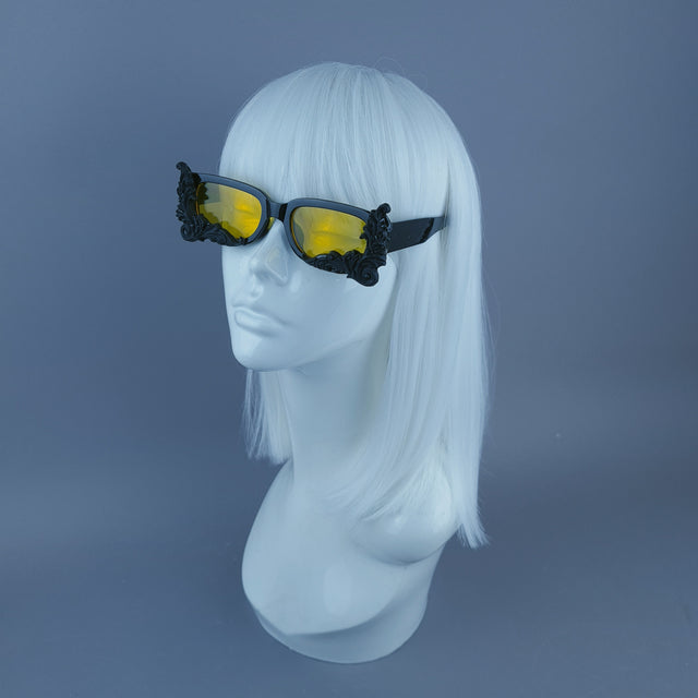 Square Black/Yellow Filigree Sunglasses