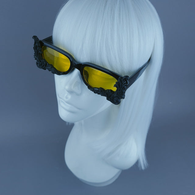 Square Black/Yellow Filigree Sunglasses