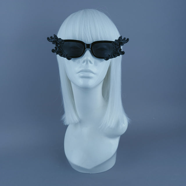 Square Black Filigree Sunglasses