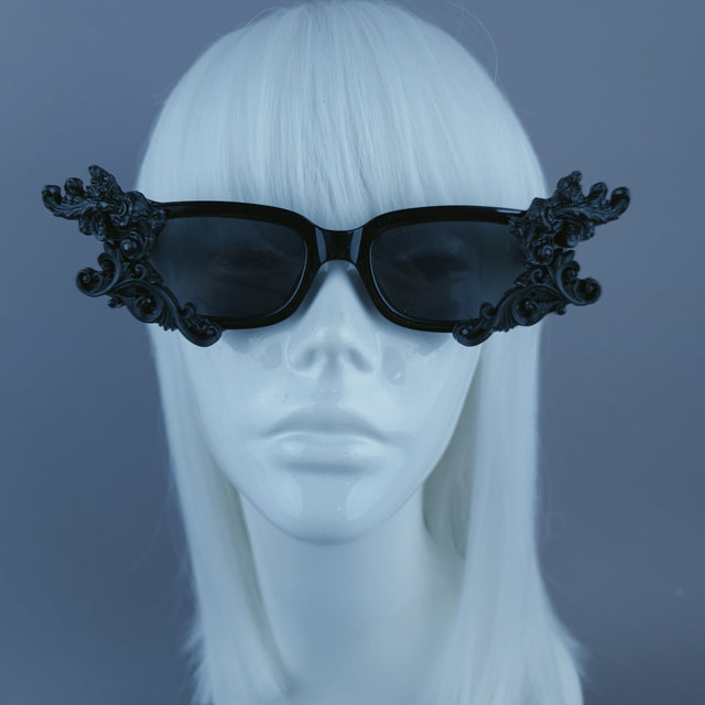 Square Black Filigree Sunglasses