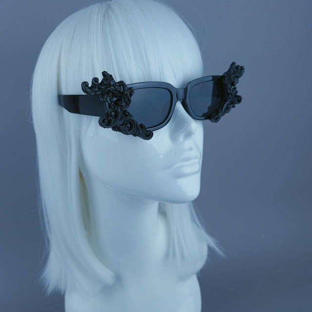 Square Black Filigree Sunglasses