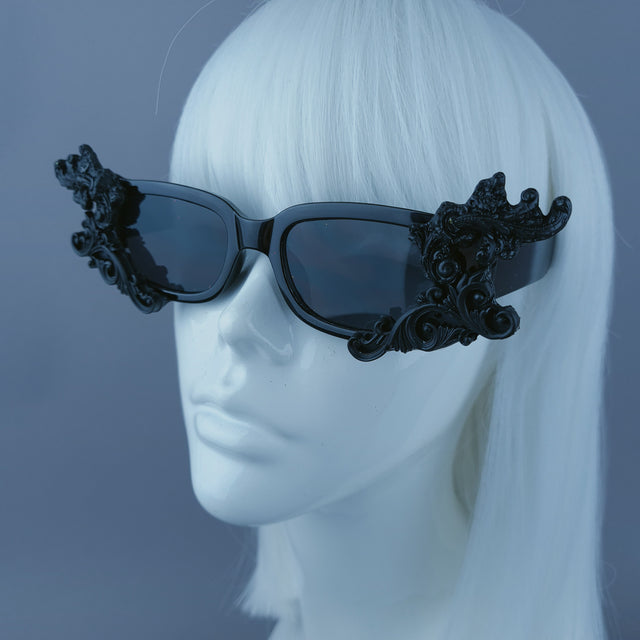 Square Black Filigree Sunglasses