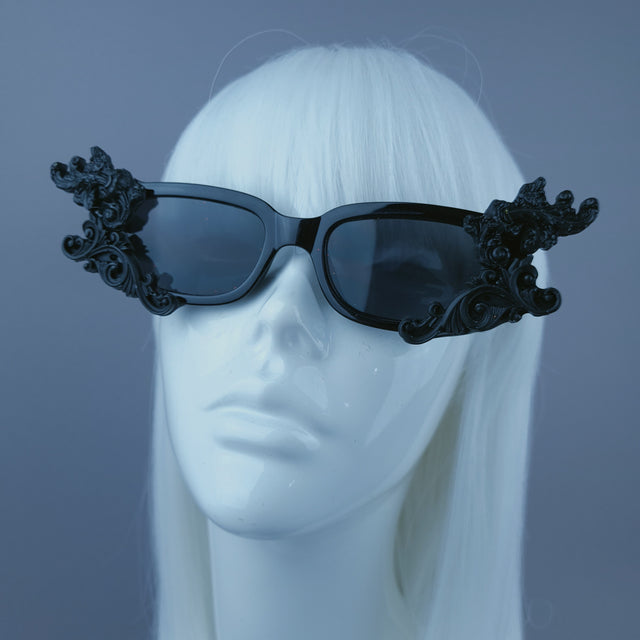 Square Black Filigree Sunglasses