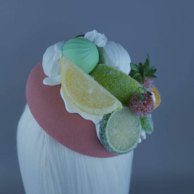 "Sugar Sugar" Sugared Fruit & Cream Pink Food Fascinator Hat