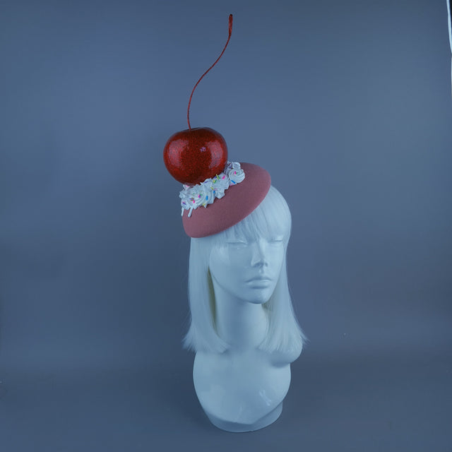 "Taso" Giant Cherry Cupcake Pink Food Fascinator Hat
