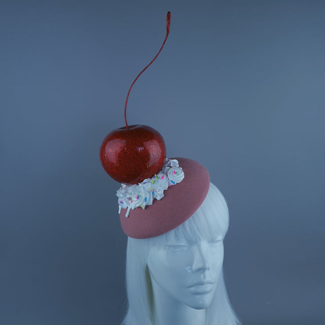 "Taso" Giant Cherry Cupcake Pink Food Fascinator Hat