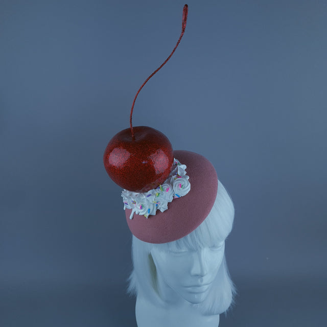 "Taso" Giant Cherry Cupcake Pink Food Fascinator Hat