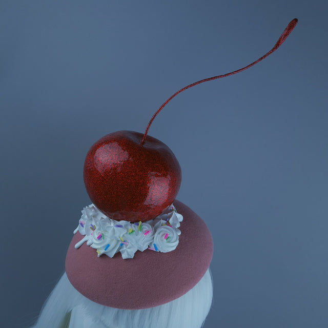 "Taso" Giant Cherry Cupcake Pink Food Fascinator Hat