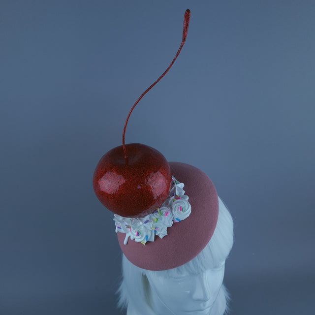 "Taso" Giant Cherry Cupcake Pink Food Fascinator Hat