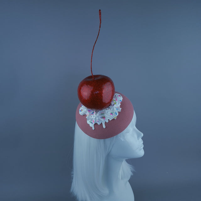 "Taso" Giant Cherry Cupcake Pink Food Fascinator Hat