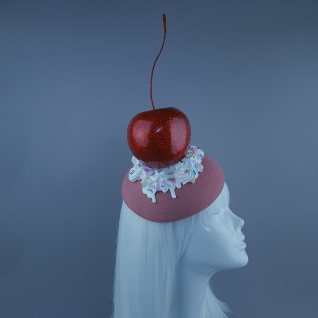 "Taso" Giant Cherry Cupcake Pink Food Fascinator Hat